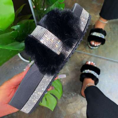 New design Fluffy slippers Fur slides for ladies Summer pvc slippers for women fox fur slippers