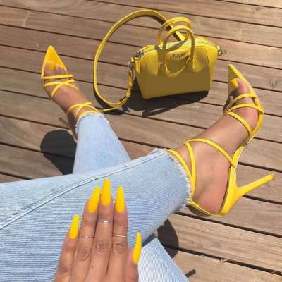 China wholesale Lace up ladies shoes 2020 arrivals women sexy shoes high thin heels sandals for women and ladies