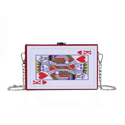 2020 Fun Poker Card Leisure Fashion Letters Small Square Trendy Handbags Women's Chain Shoulder Crossbody Bag