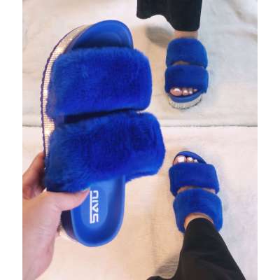 New design Fluffy slippers Fur slides for ladies Summer pvc slippers for women fox fur slippers